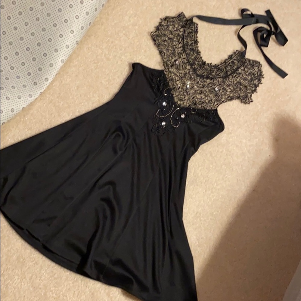Black dress with high lace neckline size s/xs